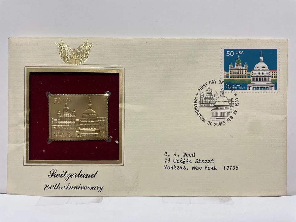 Scott #2528 Suisse 700e Anniversaire 1991 Couverture Premier Jour FDC Pièce Or - Photo 1/2