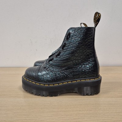 Dr Martens Sinclair Gunmetal Croc Embossed Platform Leather Chunky Boots Uk 4