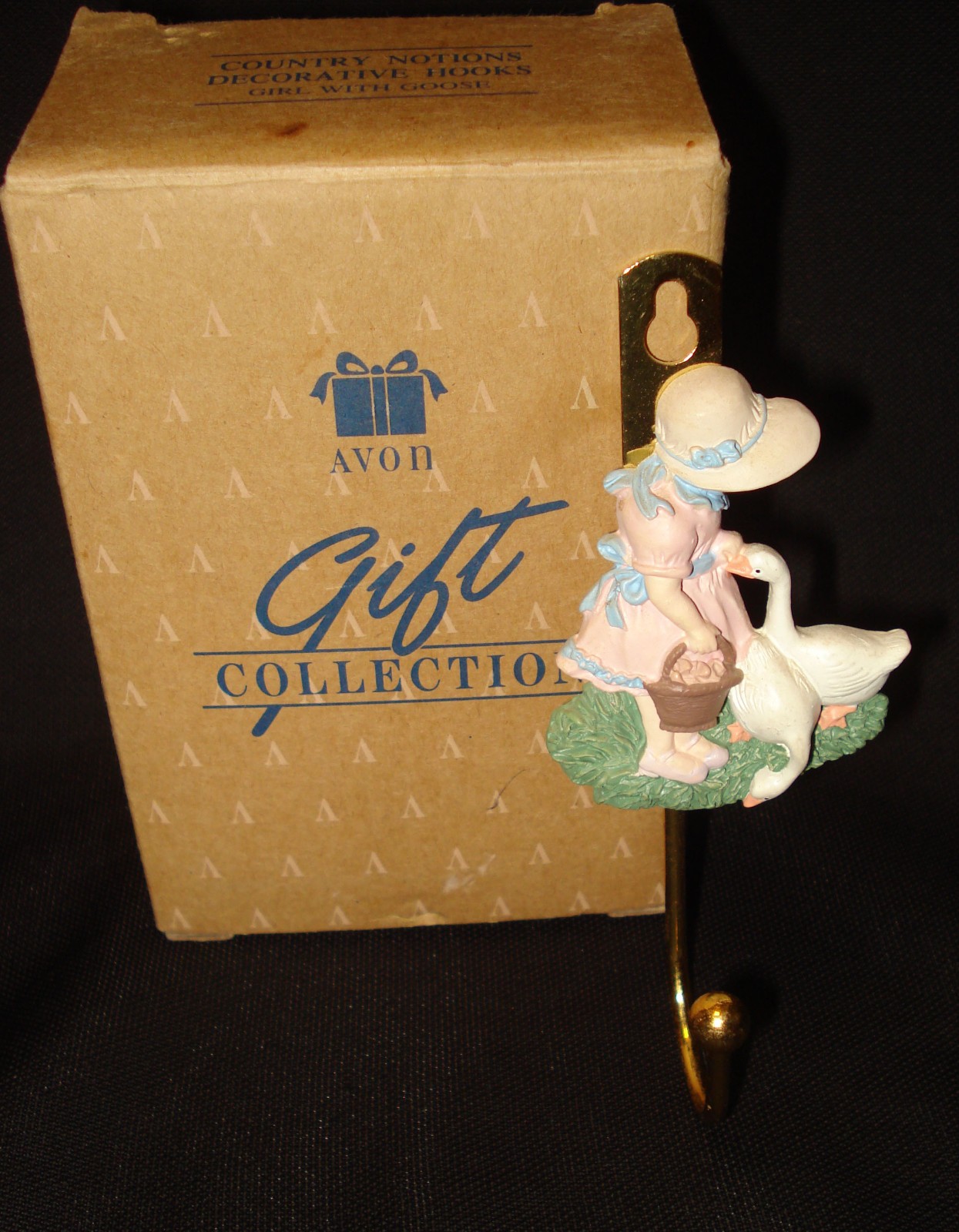 Vintage Avon Country Notions Girl With Goose Decorative Gold Wall Hook Cottage