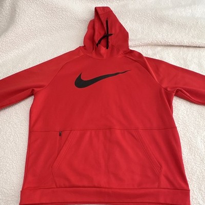 Nike Men's Red Performance Fleece Pullover Hoodie Big Swoosh Logo Athletic 2XL