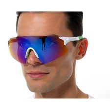 Sport Sunglasses Cycling Running Glasses UV Protection White Frame Blue Mirror