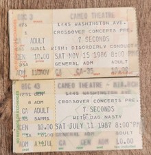 7 Seconds -Dag Nasty/ Disorderly Conduct Stubs Lot 2 Cameo Miami Beach 1986 1987
