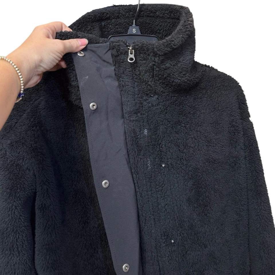 Chaqueta Eddie Bauer Exterior Sherpa Peluche Polar Cremallera Completa a Presión Talla S Negra Suave Foto 3 de 4