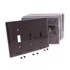 Hubbell NPJ3 Brown 3-Gang Toggle Unbreakable Nylon Mid-Size Wallplate Cover 10pc