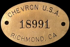 Vintage Antique Chevron USA Richmond California Metal Tag Badge to Repurpose