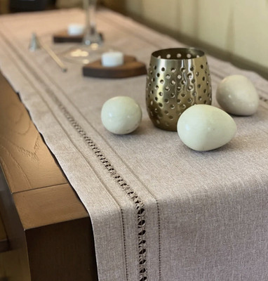 Luxus Tischläufer Mittelstück Kreuzstich 16 x 36 cm beige natur neutral