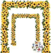 2 Pack Artificial Sunflower Garland Decor, Sunflower Vines Hanging Flowers Garla
