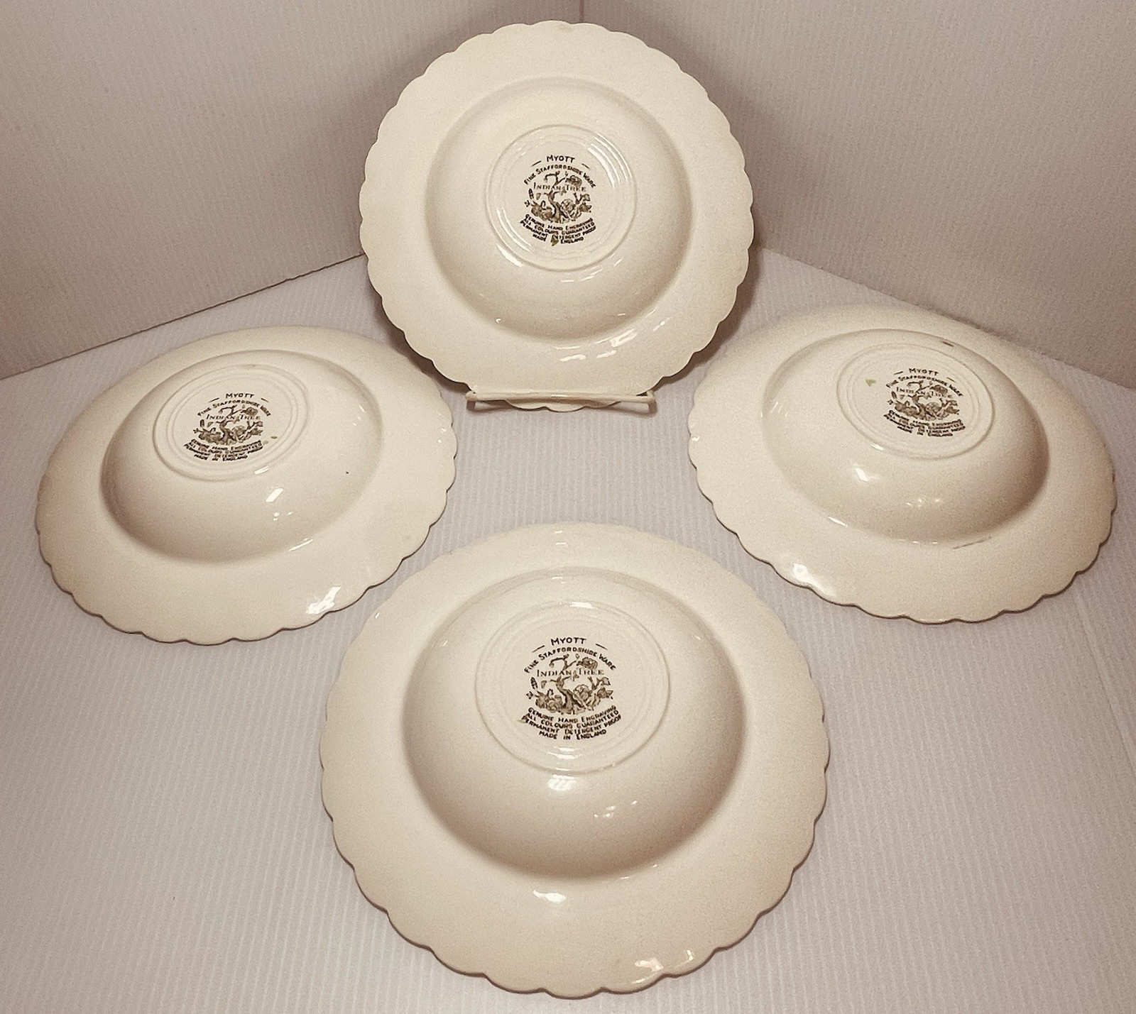 VTG 4 Myott Staffordshire Indian Tree 8" Salad Bread Plates Made in England.