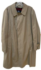 Towne London Fog Trench Coat Men's 44 Tan Removable Lining Hidden Buttons NEW