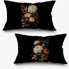 Vintage Peony Floral Pillow Covers 12x20 Set of 2, Dark Cottagecore Decor, Moody