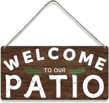DZQUY Patio Wood Sign Welcome to Our Patio Wooden Hanging Sign Farmhouse Wall...