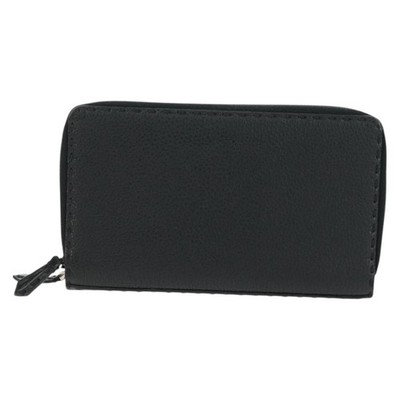 FENDI Selleria Double Zip Organizer Wallet Leather Black Silver