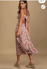 Lulu's Ties With You Pink Floral Midi Dress Size Medium NWT