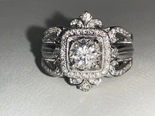 Custom Diamond 10K White Gold Wedding Ring Set Size 9