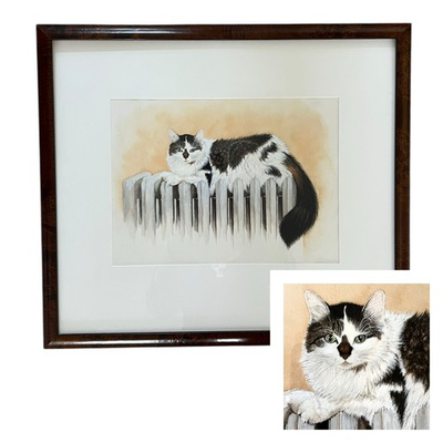 #ad #ad Cat On Radiator Original Watercolor Painting Framed Cosy Vintage 19x17” $110.00