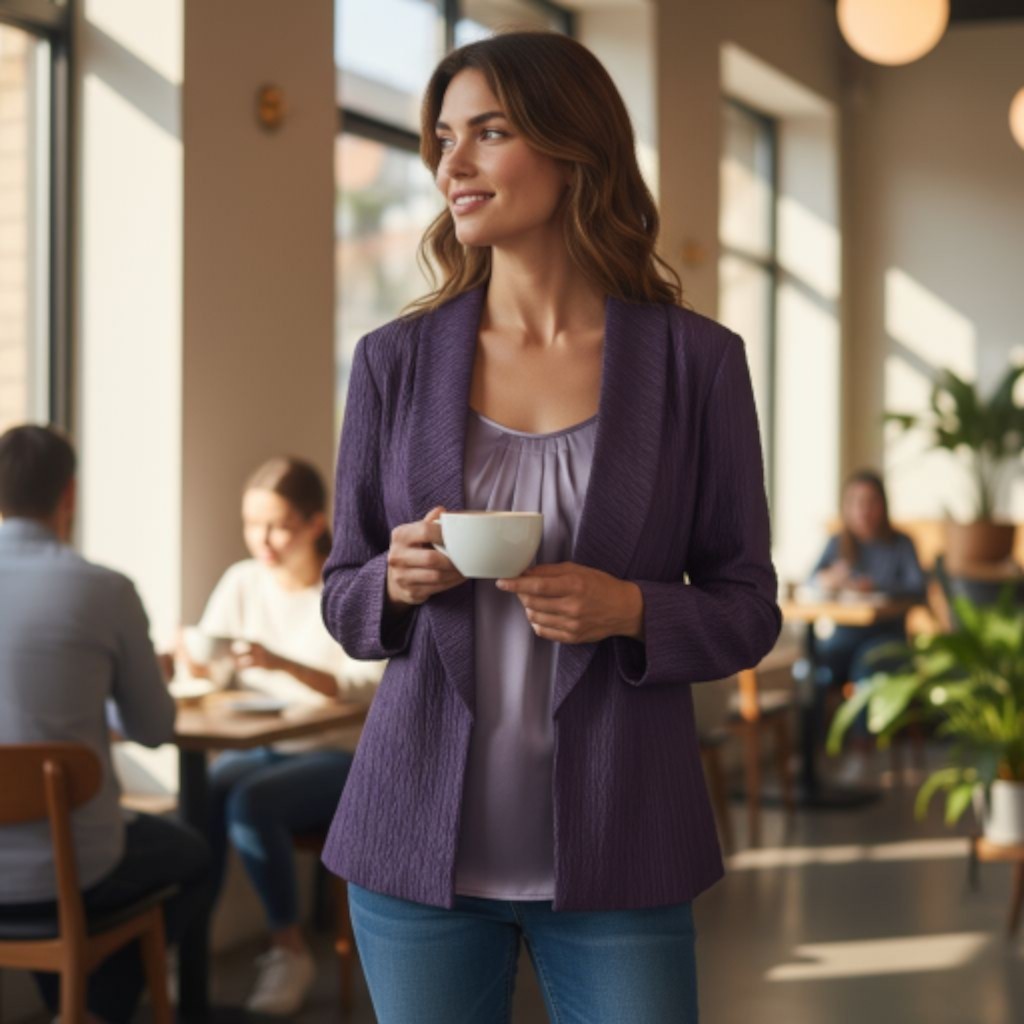 Chicos 2 Piece Open Jacket Textured Metallic Purp… - image 1