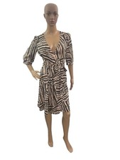 Banana Republic Women’s Size 0 Tan/Gray Zebra Print 3/4 Sleeve Wrap Dress