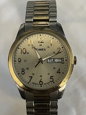 Timex Men  s Day Date Indiglo Two Tone Quartz Watch Silver Dial WR30M Working