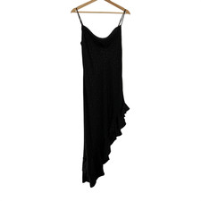 Bhldn Mila Asymmetrical Cheetah Satin Jacquard Midi Dress Black M