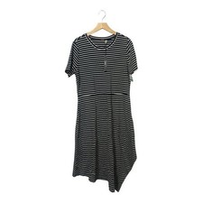 T. Tahari Maxi Dress Women's Size Large Stripes Black White Asymmetrical Hem NWT