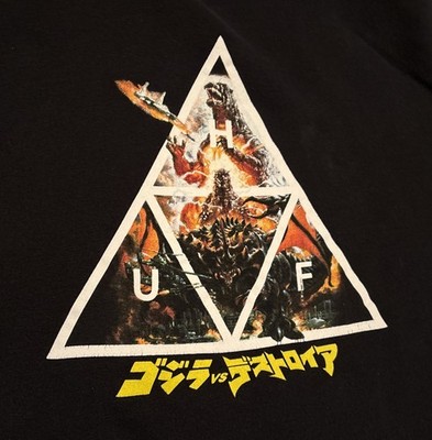 Men s Huf X Godzilla Black Long Sleeve Graphic Print Hoodie See Measurements 