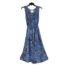 Joie De Vivre Dress XL Blue/White Sleeveless Round Neck Maxi Belted NWT