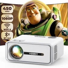VIZONY Mini Projector with WiFi and Bluetooth, 450ANSI 1080P FHD Home Movie P...