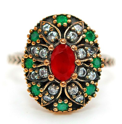 Ottoman Empire Style 2CT Treated Ruby 925 Sterling Silver Ring Sz 8 HB3-9