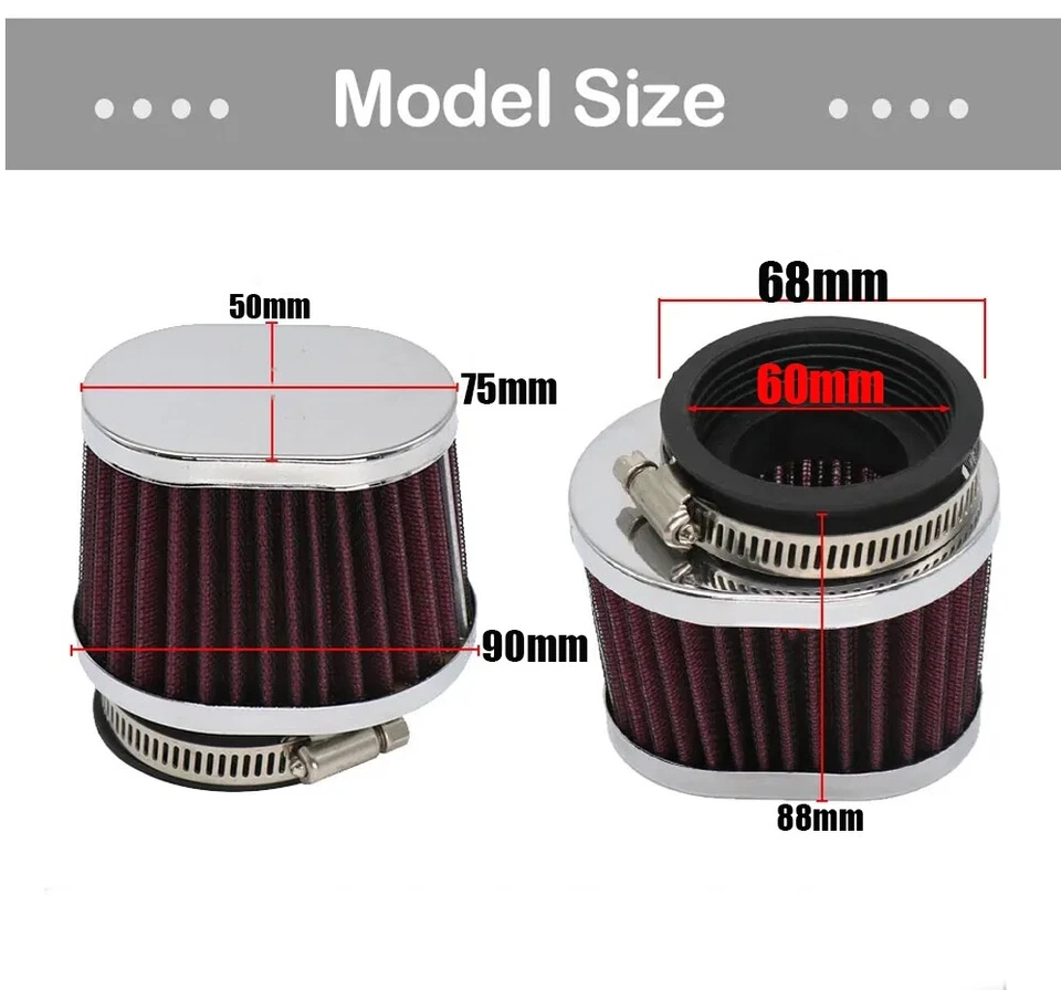 Limpiador de cápsulas de filtro de aire rojo de 60 mm para carburador de motocicleta ATV de cuatro fosas Foto 2 de 4