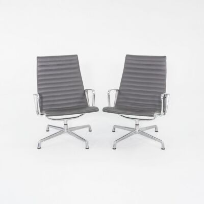2013 Herman Miller Eames Aluminum Group Lounge Chairs Grey Leather 2x Available