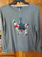 NWT $90 JOULES Llama Miranda Grey Intarsia Pullover Holiday Sweater UK 16 US 12