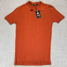 FWB Mens Small Polo Shirt Orange Rust Short Sleeve Textured Knit Designer