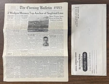 BEYOND RARE 1944 WWII The Evening Bulletin &Envelope Strawbridge & Clothier AUC9