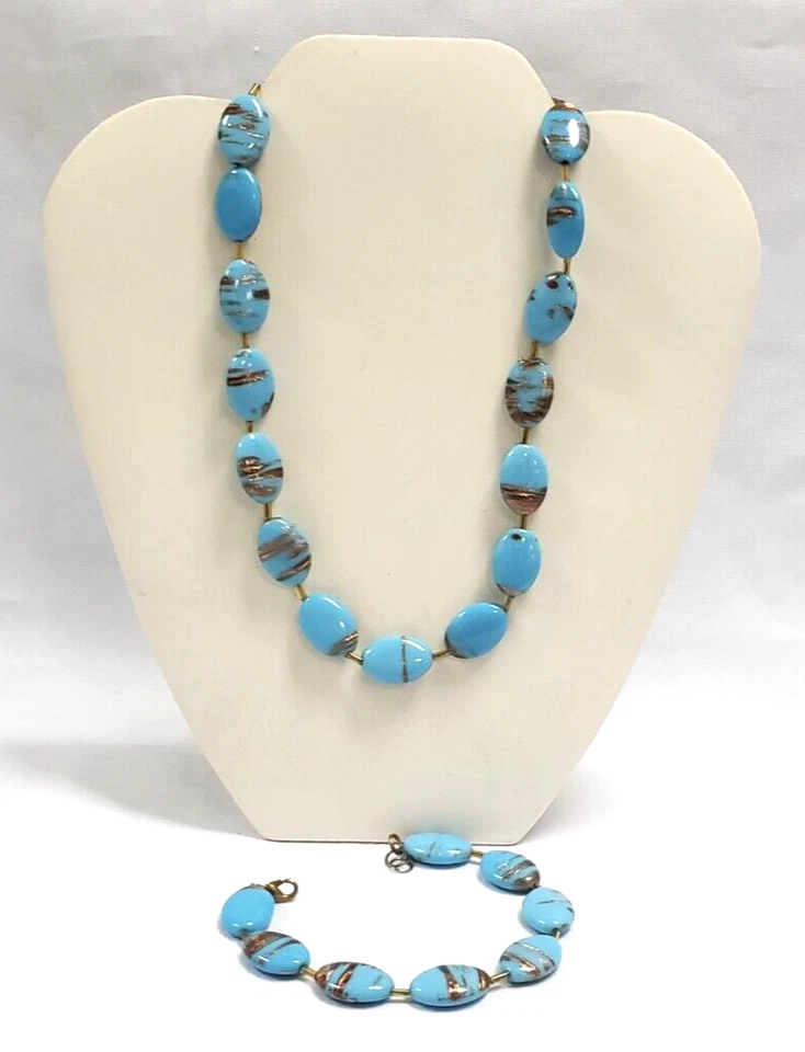 JUEGO COLLAR VIDRIO ARTE VENECIANO LÁMINA COBRE AVENTURINA MURANO ITALIANO SOMMERSO Foto 2 de 4