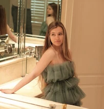 Size 6 Ruffle Tiered Tulle Sea Foam Green Mini Dress