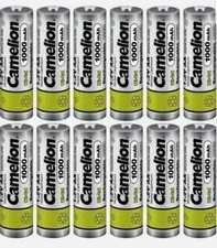 Camelion AA Ni-CD 1000mAh 1.2V Rechargeable Solar Light Lawn Lamp Batteries x 12