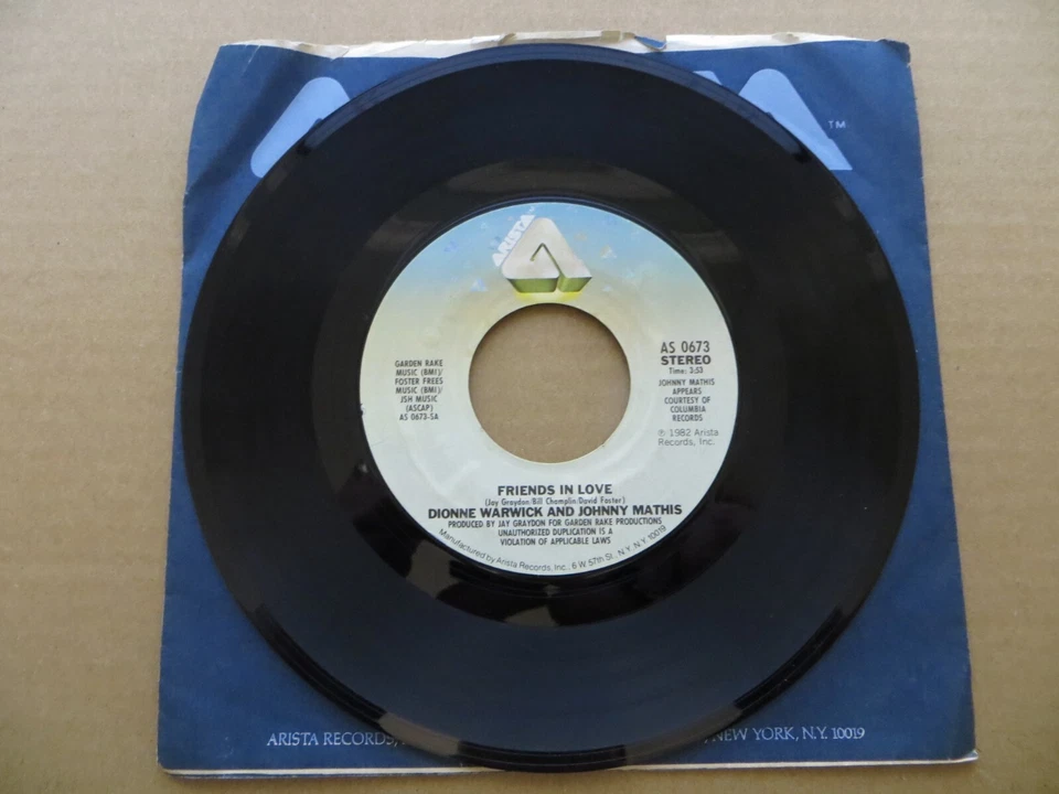 Dionne Warwick & Johnny Mathis – Friends In Love - 1982 Arista AS 0673 7" Single - Image 3 of 4