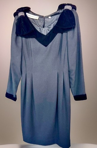 Nipon Boutique Damen Kleid schwarz Wolle Samt Schulter Schleifen Strass Größe 8 - Bild 23 von 23