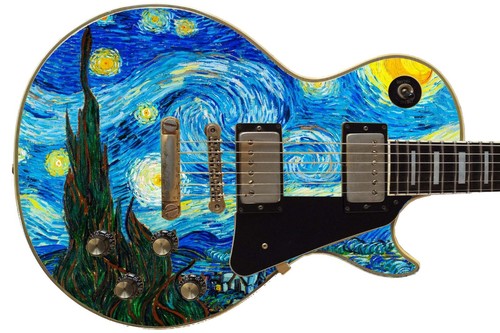 Guitar Skin Axe Wrap Pickguard Headstock Van Gogh Starry Night 659 - Picture 23 of 44