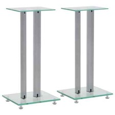Image of Speaker Stands 2 pcs Tempered Glass 2 Pillars Design Silver vidaXL