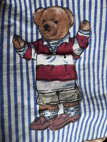 Vintage Polo Ralph Lauren Teddy Bear Blue Striped TWIN Bedskirt Ruffle Retired - Picture 16 of 17