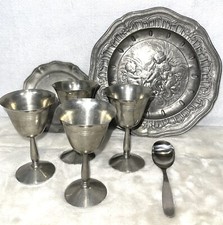 De Colección FINSTAIN Peltre 2 Platos, 4 Copas Genuinas, 1 Cuchara Modelo Depose Angel
