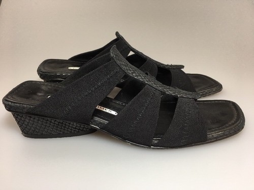 Donald J Pliner Slip On Mesh Elastic Leather Snake Sandals Size 7 N Black - Picture 2 of 12