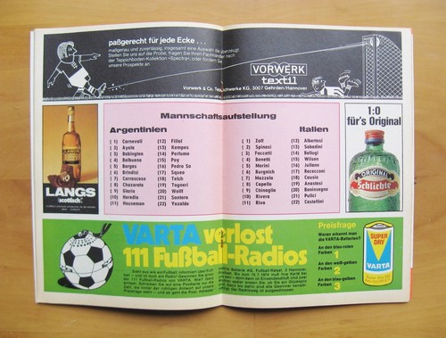 1974 World Cup ARGENTINA v ITALY *Excellent Condition Football Programme* - Picture 2 of 3