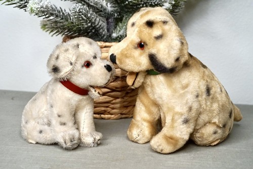 2 Juguete de Peluche Vintage Japón Mohair Dálmata Cachorro Perro Blanco Negro Manchas con Collar - Imagen 10 de 14