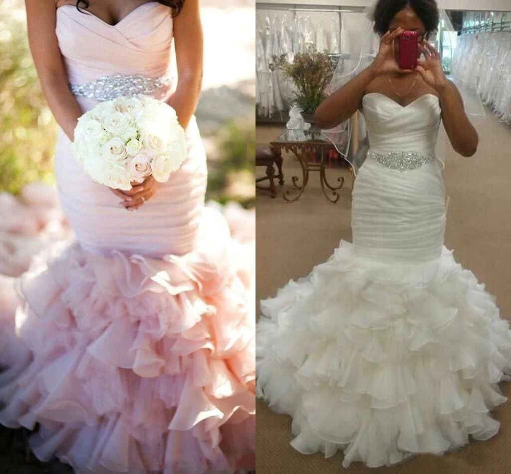 Pink and white wedding dress deals