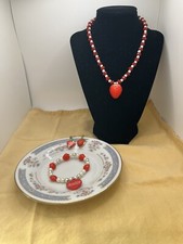 Cute Strawberry Jewelry Lot Necklace, Strawberry Shortcake Bracelet Earring
