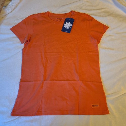 NEW! Life is Good Women’s T Shirt Medium Coral Orange Short Sleeve Crusher Tee