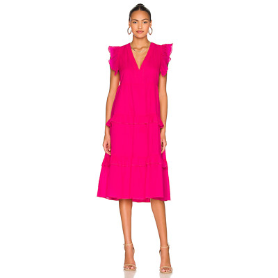 Amanda Uprichard Women's Chamomile Dress Cerise Hot Pink Magenta Ruffle Tiered L