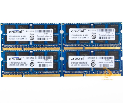 Crucial DDR3 RAM 32 GB 4x 8GB 2Rx8 PC3-10600S 1333Mhz SODIMM Laptop Memory 1.5V& - Picture 6 of 8